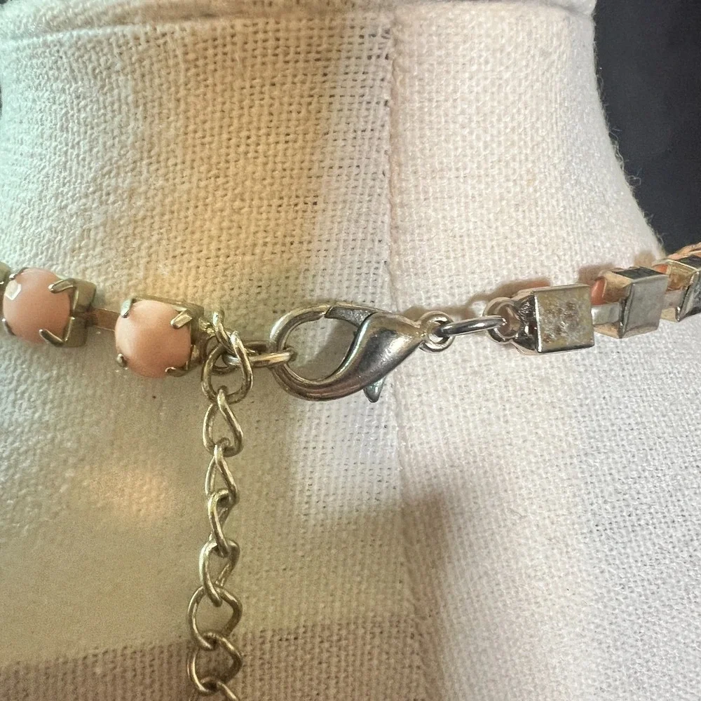 Pink Rhinestone Bib Necklace Statement Pastel Glass Stones 7